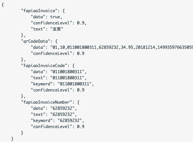 Fapiao OCR JSON response